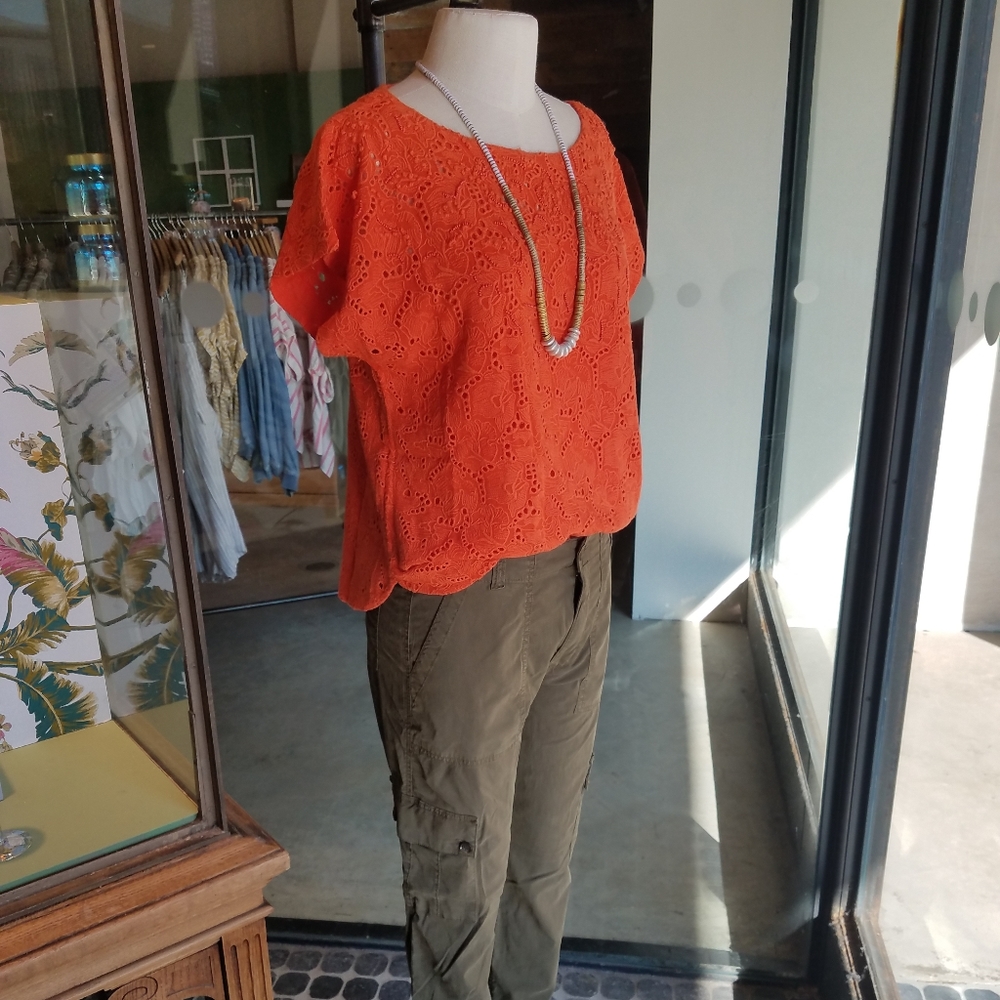 New Anthropologie Orange Karine Beaded Lace Top by Maeve Size 6